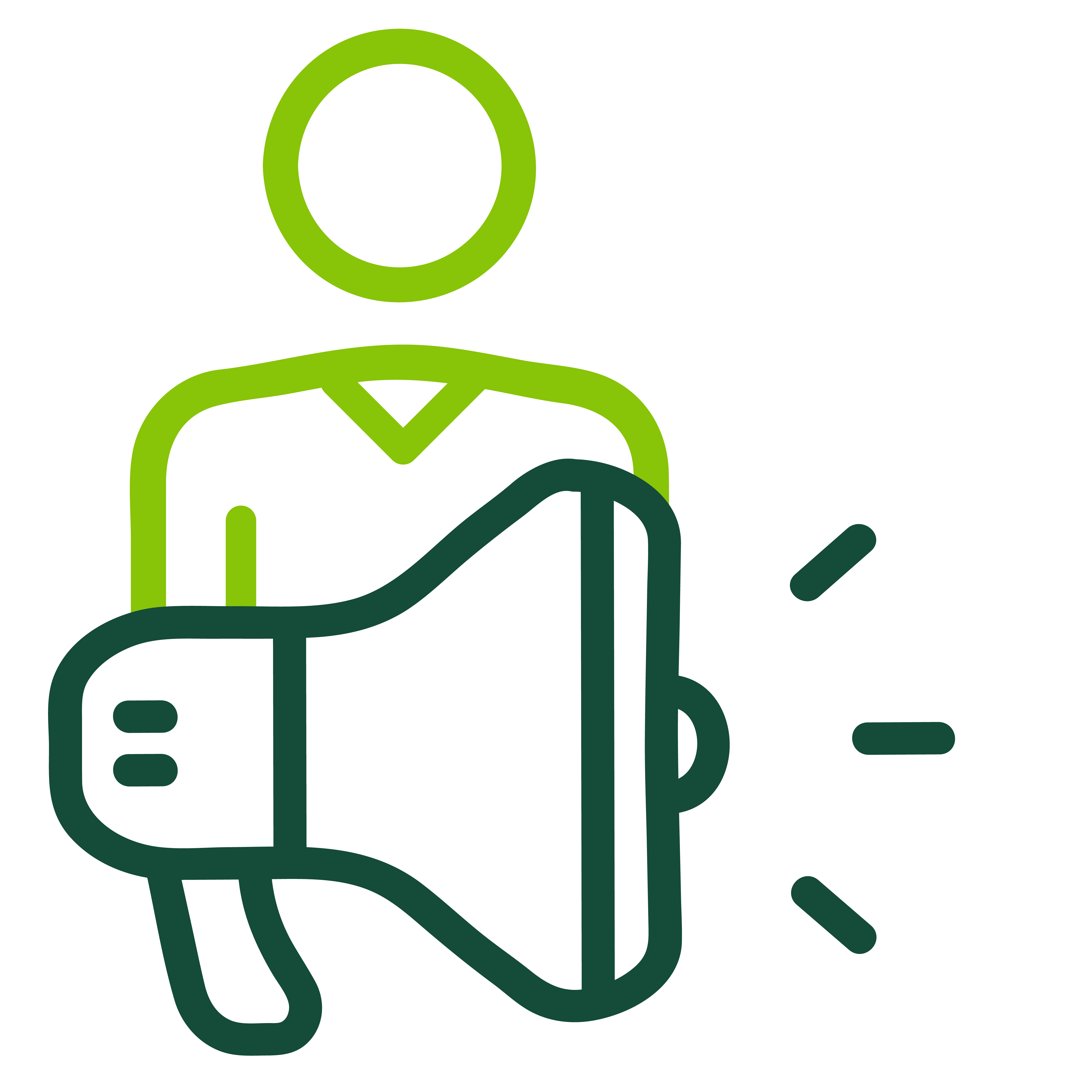 Green icon of person with megaphone in front of them